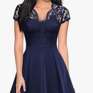 Figure-Flattering fit & flair Dress-Royal Blue Lace
